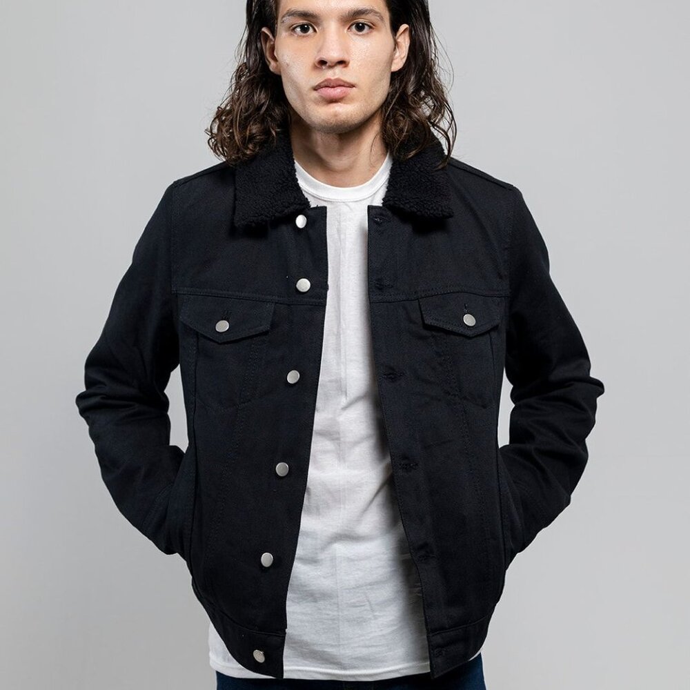 Mens Faux Shearling Twill Jacket